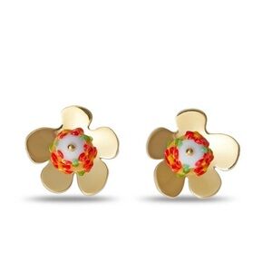 Lele Sadoughi Fiore Flower Button Stud Earrings Gold - Worn Once!